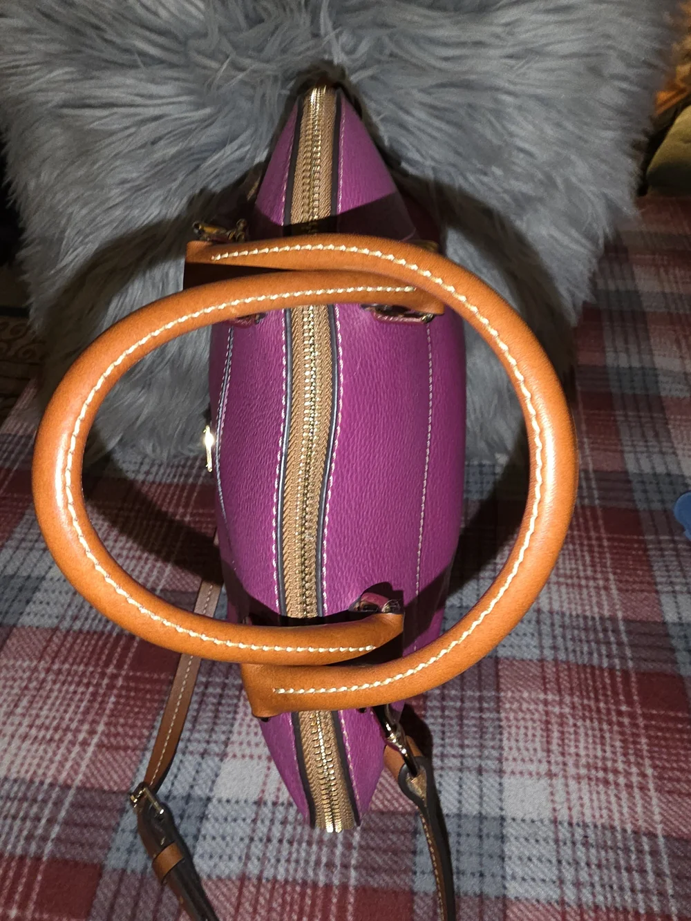 Dooney & Bourke Hot Pink Dome Satchel with Tan Trim